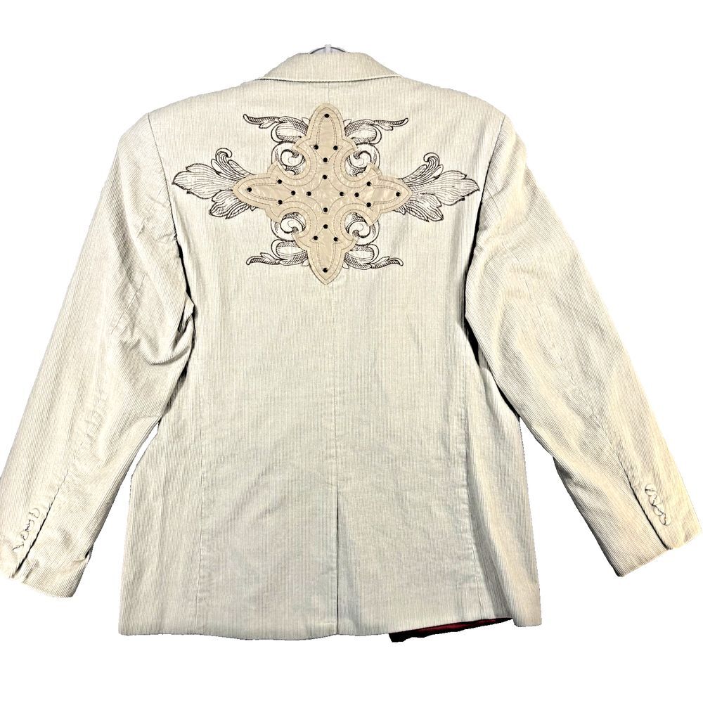 Franky Max Men's Corduroy Sport Coat L Khaki Embroidered Embellished Motto READ - Picture 10 of 16